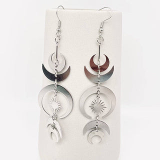 Silver Multiple Moon Star Pendant Earring - MS - The Mystical Moon