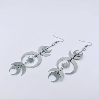Silver Multiple Moon Star Pendant Earring - MS - The Mystical Moon