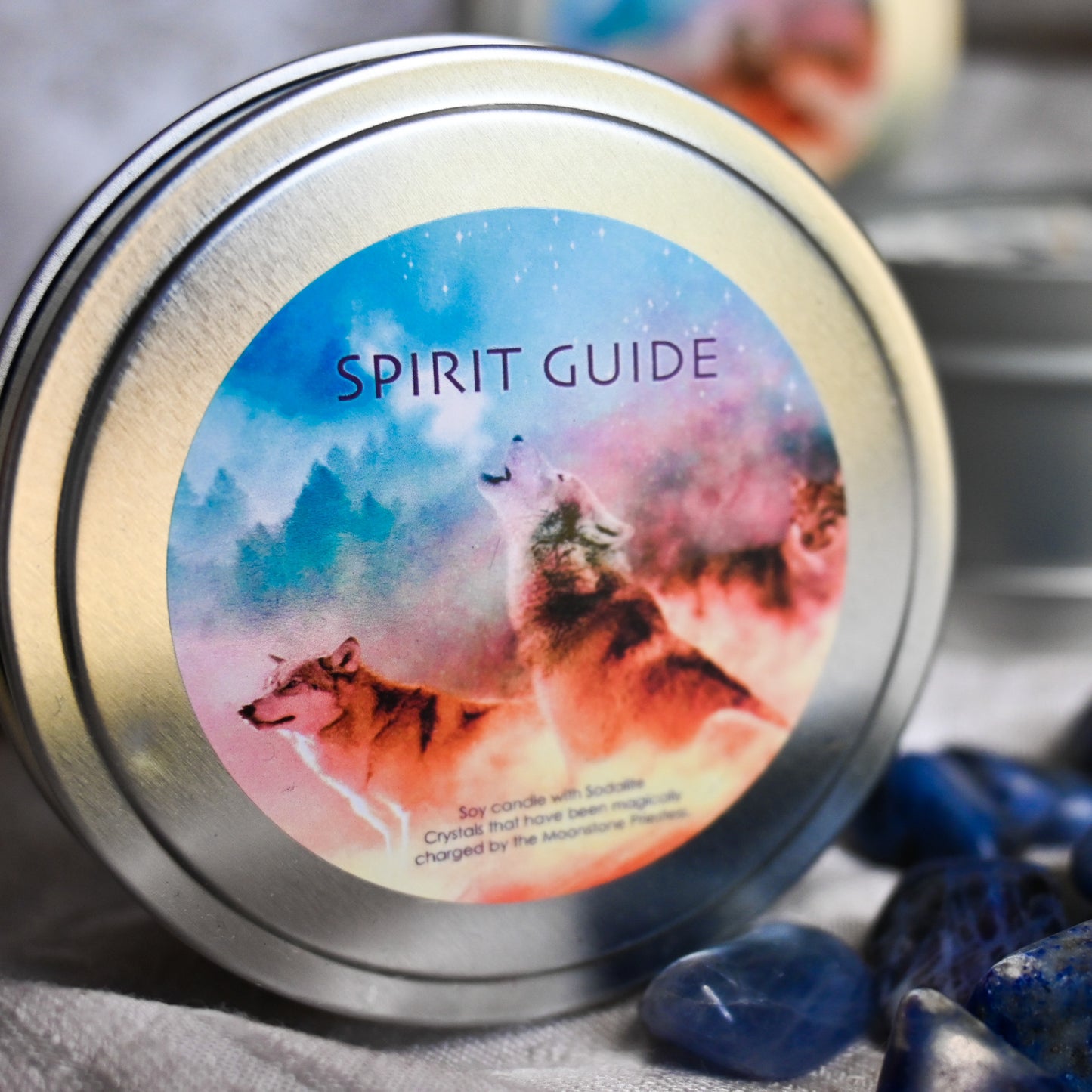 Spirit Guide Candle with Sodalite Crystals Travel Tin
