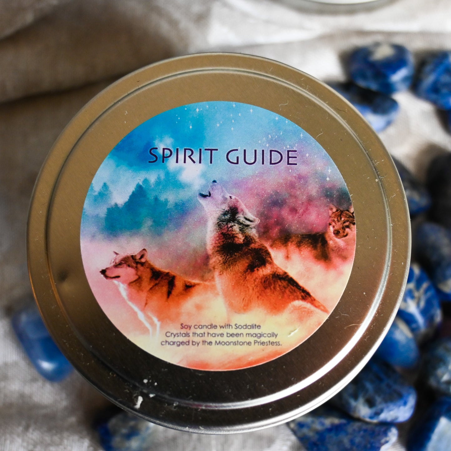 Spirit Guide Candle with Sodalite Crystals Travel Tin