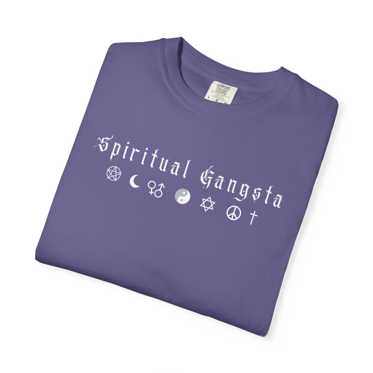Spiritual Gangsta Tee — Earthy Brown Graphic T‑Shirt with Faith & Astrology Icons - The Mystical Moon Online Store
