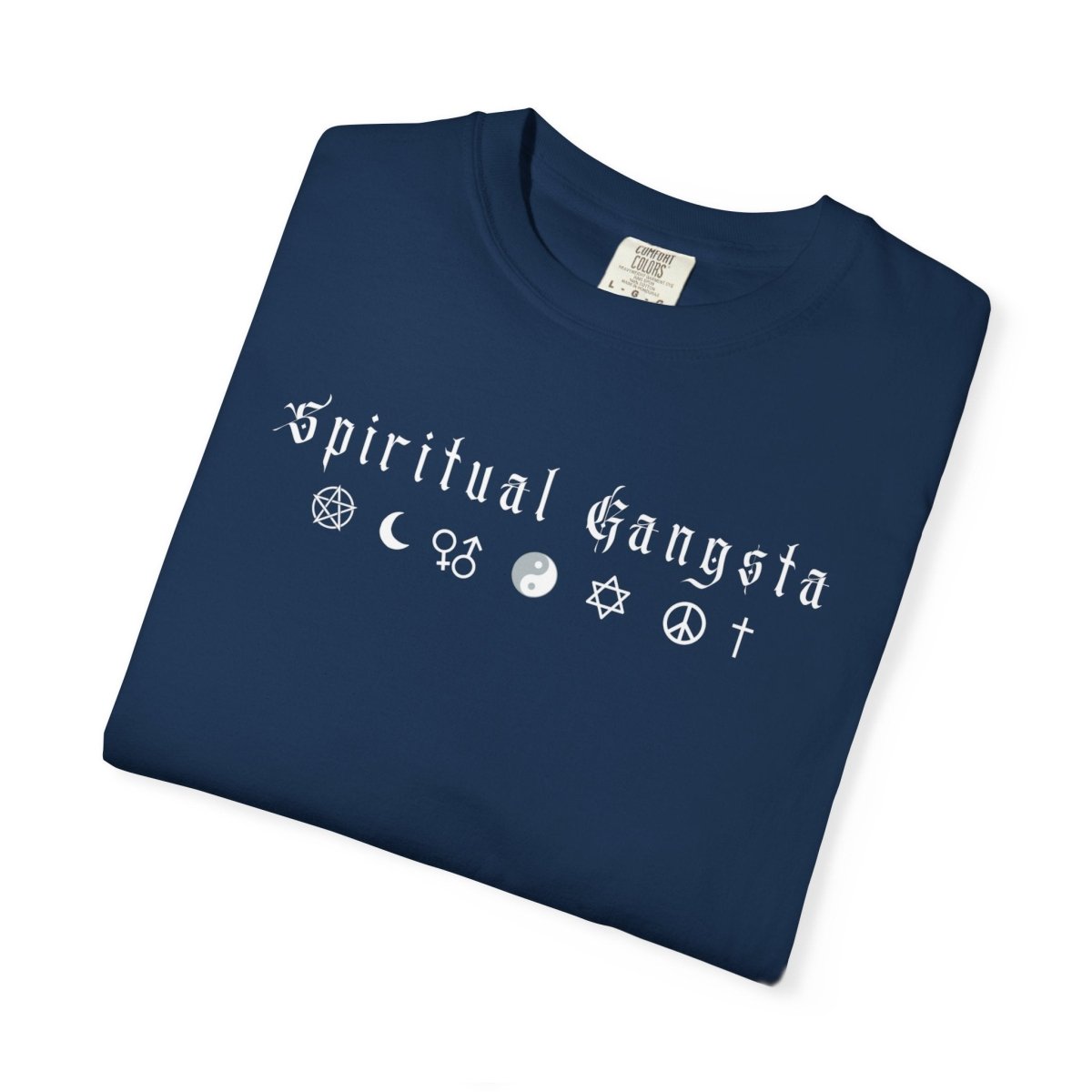 Spiritual Gangsta Tee — Earthy Brown Graphic T‑Shirt with Faith & Astrology Icons - The Mystical Moon Online Store