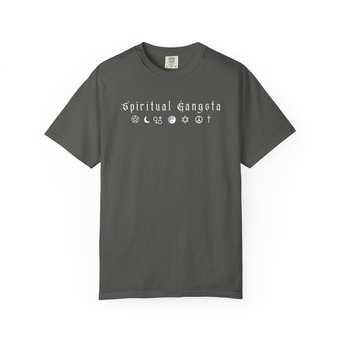 Spiritual Gangsta Tee — Earthy Brown Graphic T‑Shirt with Faith & Astrology Icons - The Mystical Moon Online Store
