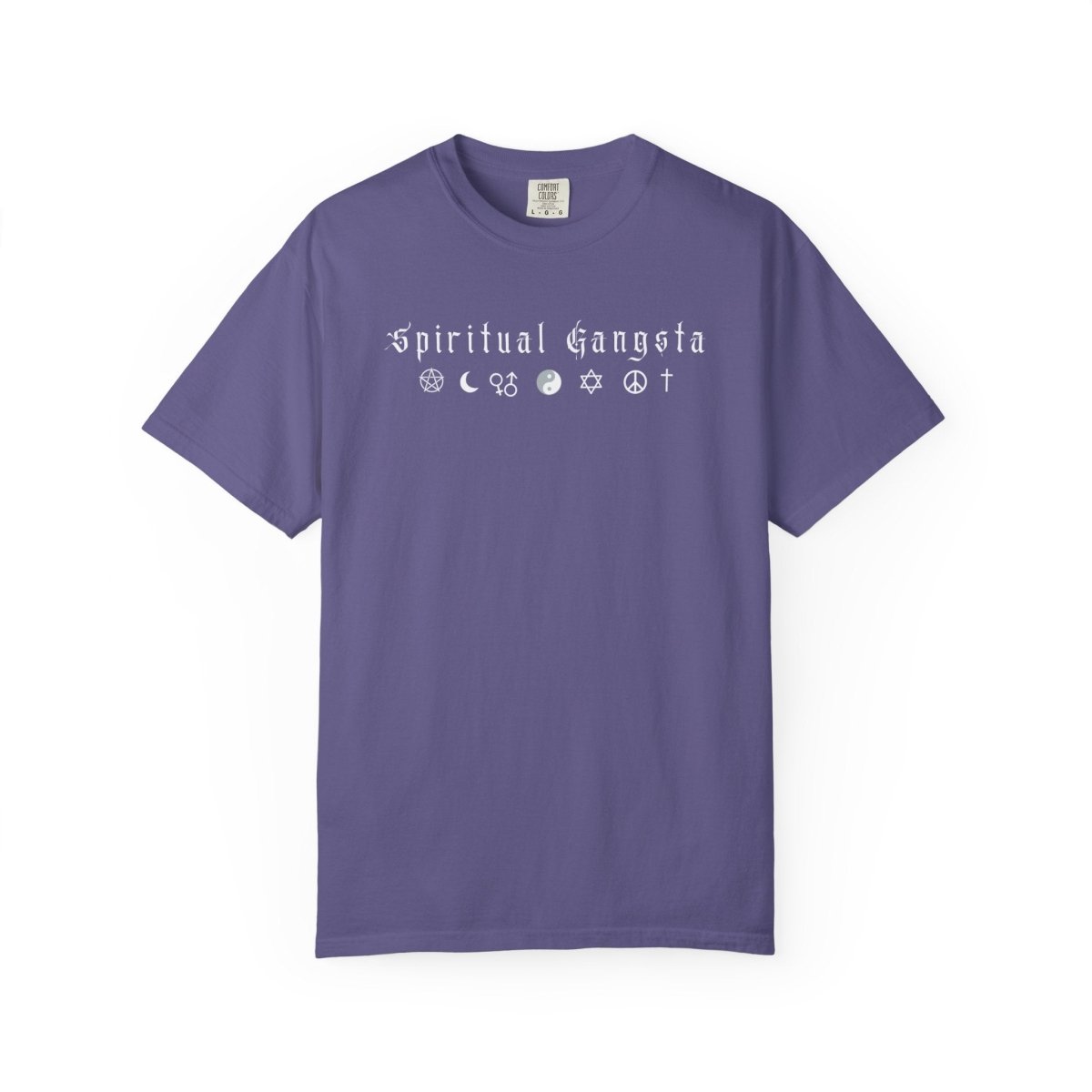 Spiritual Gangsta Tee — Earthy Brown Graphic T‑Shirt with Faith & Astrology Icons - The Mystical Moon Online Store