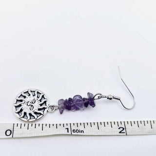 Sun Moon Natural Gravel Asymmetric Pendant Earrings - MS/CS - The Mystical Moon