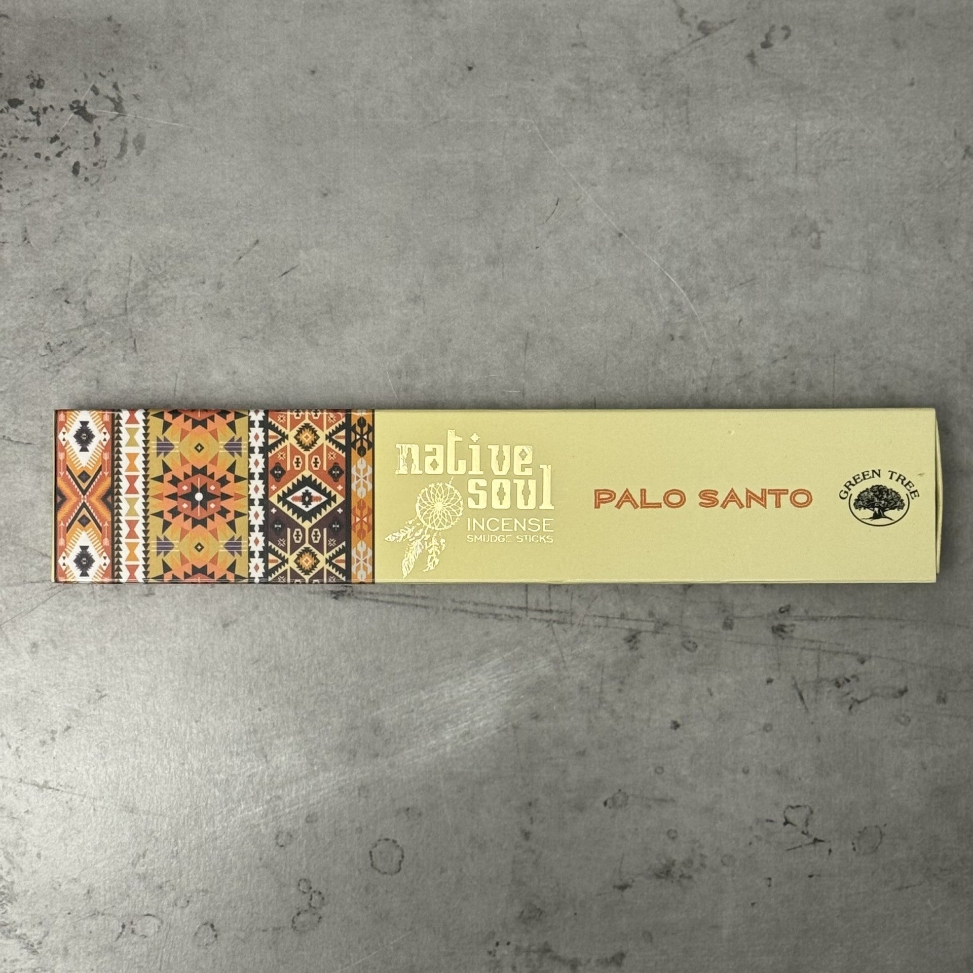Native Soul Incense Palo Santo packaging on a gray surface