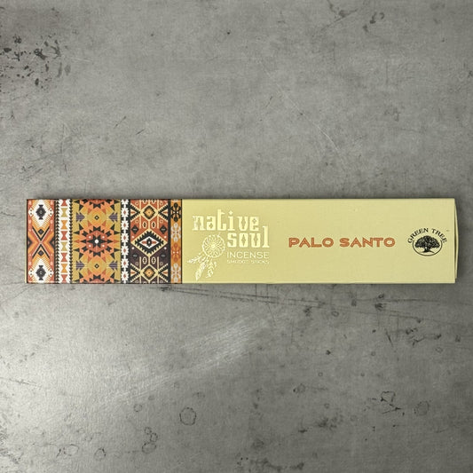 Native Soul Incense Palo Santo packaging on a gray surface