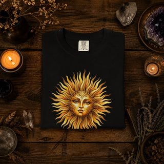 Vintage Sun Face T-Shirt — Celestial Graphic Tee - The Mystical Moon