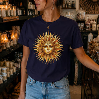 Vintage Sun Face T-Shirt — Celestial Graphic Tee - The Mystical Moon