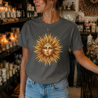 Vintage Sun Face T-Shirt — Celestial Graphic Tee - The Mystical Moon