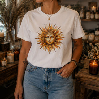 Vintage Sun Face T-Shirt — Celestial Graphic Tee - The Mystical Moon