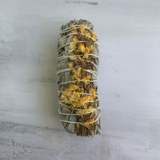 White Sage and Yellow Sea Lavender Smudge Stick - The Mystical Moon Online Store