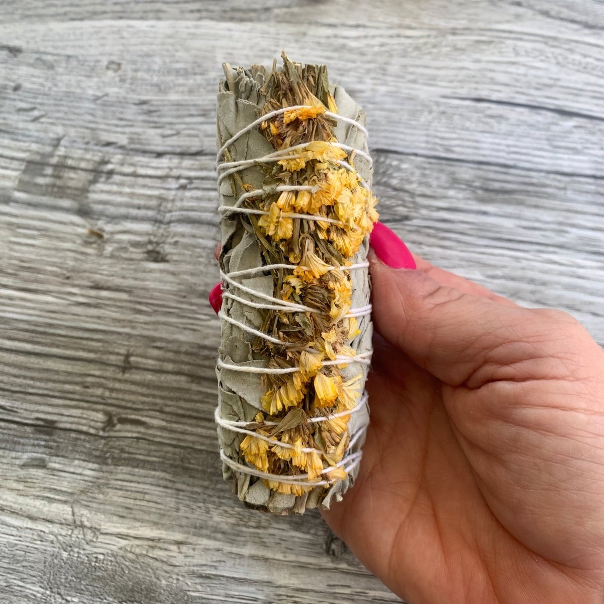 White Sage and Yellow Sea Lavender Smudge Stick - The Mystical Moon Online Store