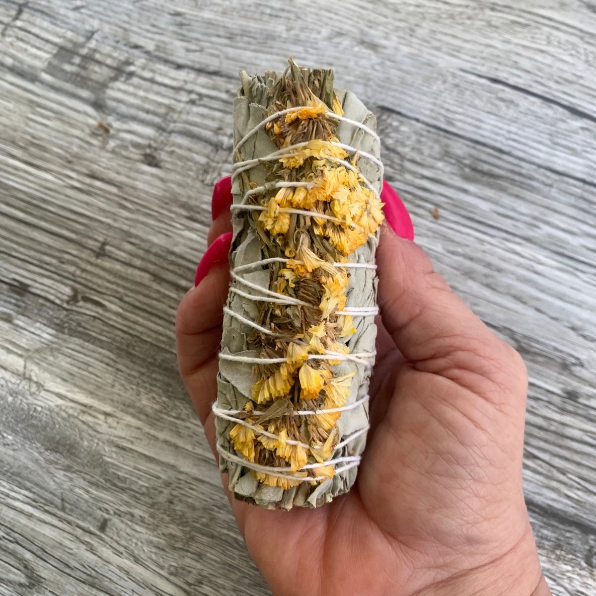 White Sage and Yellow Sea Lavender Smudge Stick - The Mystical Moon Online Store