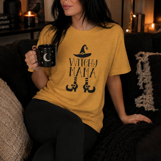 Witch Mama Tee — Halloween Witch Hat & Boots Graphic Shirt - The Mystical Moon