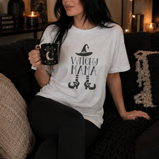 Witch Mama Tee — Halloween Witch Hat & Boots Graphic Shirt - The Mystical Moon