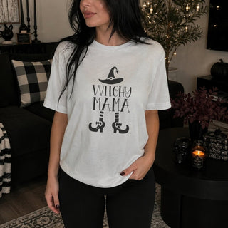 Witch Mama Tee — Halloween Witch Hat & Boots Graphic Shirt - The Mystical Moon