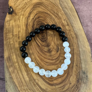 Yin Yang Black Tourmaline Selenite Bracelet 8mm - The Mystical Moon