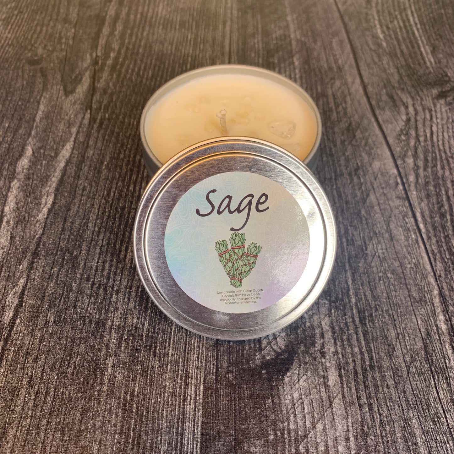 Sage Candle with Clear Quartz