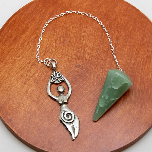 Green Aventurine Pendulum with Pewter Goddess