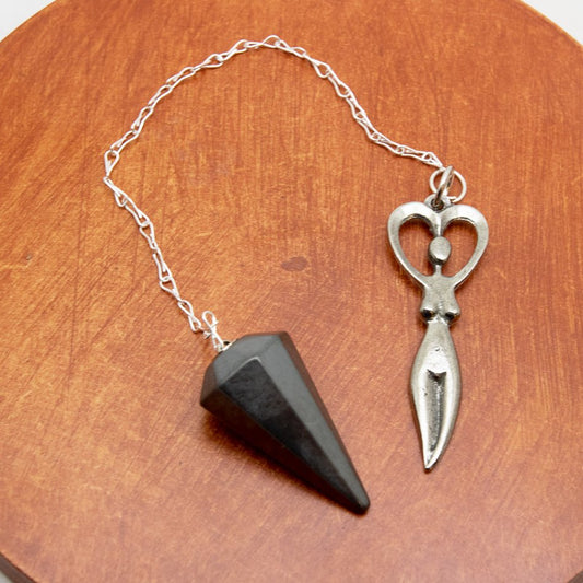 Hematite Pendulum with Pewter Goddess