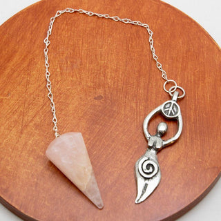 Rose Quartz Pendulum with Pewter Goddess - The Mystical Moon Online Store